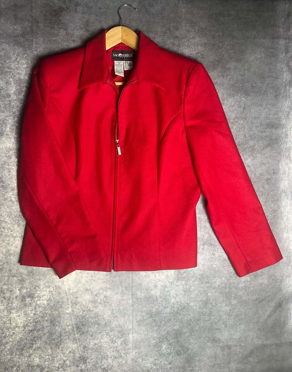 Sag Harbor Petite Red 100% Wool Full Zip Blazer Jacket Size 14